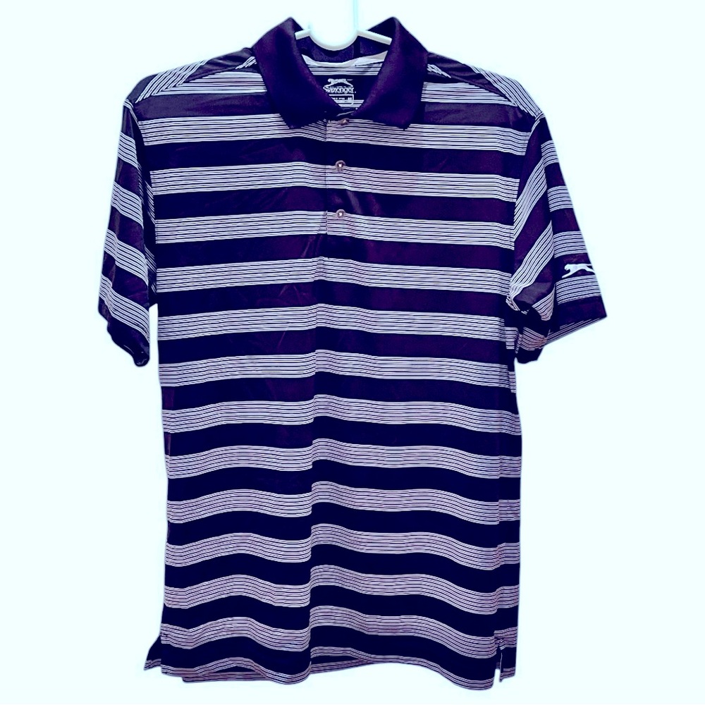Slazenger Men's Black and White Striped Golf Shirt